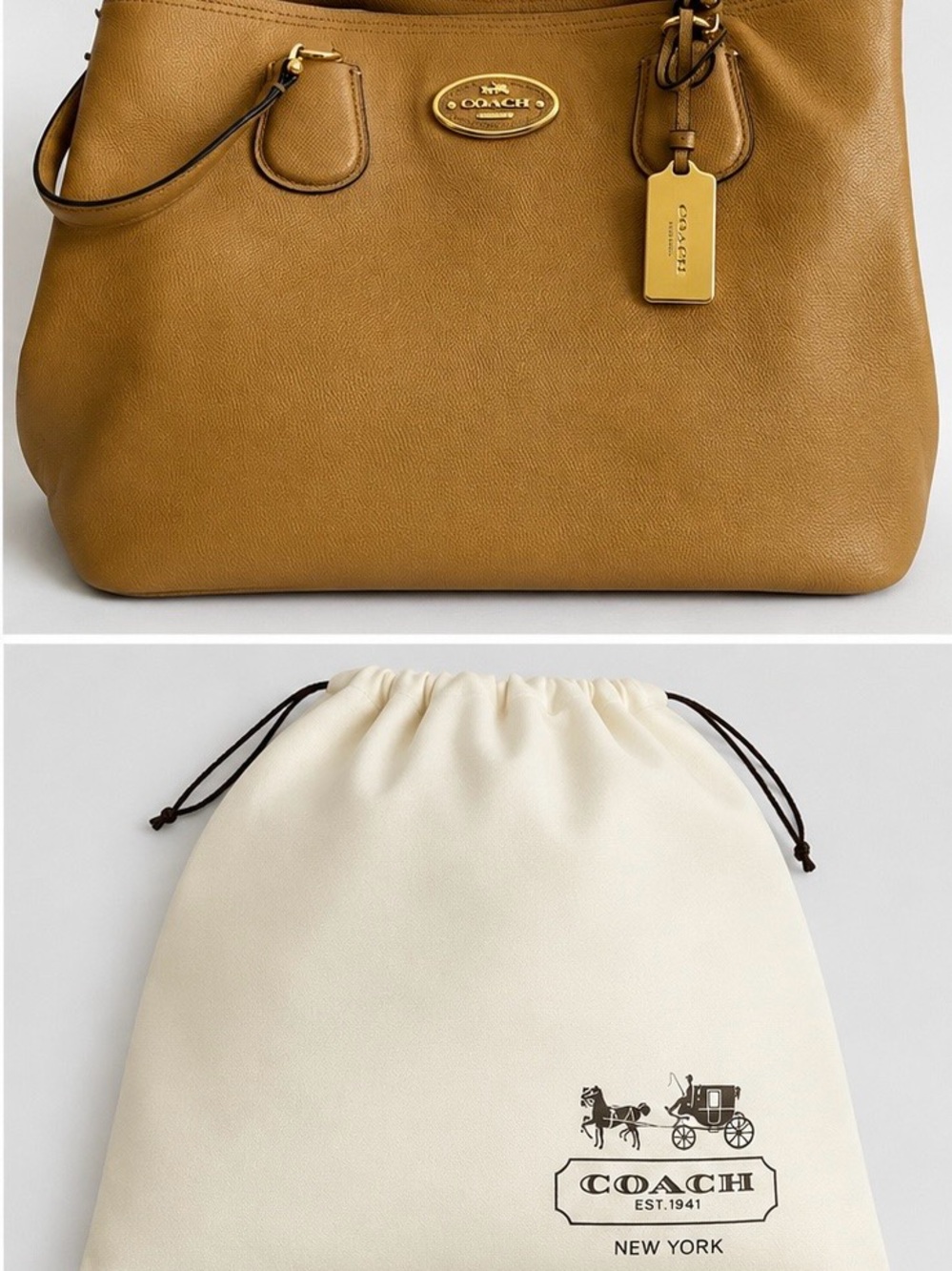 COACH Pebbled Leather Tote in Saddle/Gold Hardware